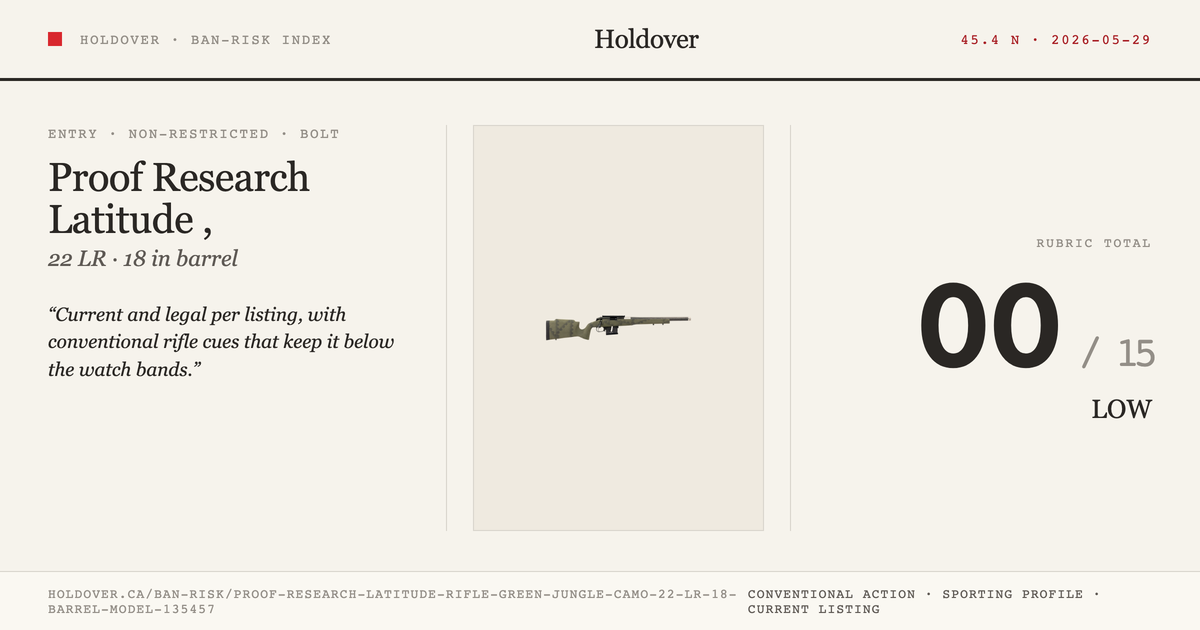 Proof Research Latitude Rifle, Green Jungle Camo: 22 LR, 18" Barrel, Model 135457 reference image for Holdover Ban-Risk...