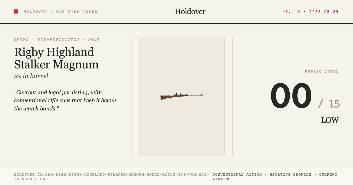 Rigby Highland Stalker Magnum Model Rifle: 338 WIN MAG, 25" Barrel, Ser reference image for Holdover Ban-Risk verdict
