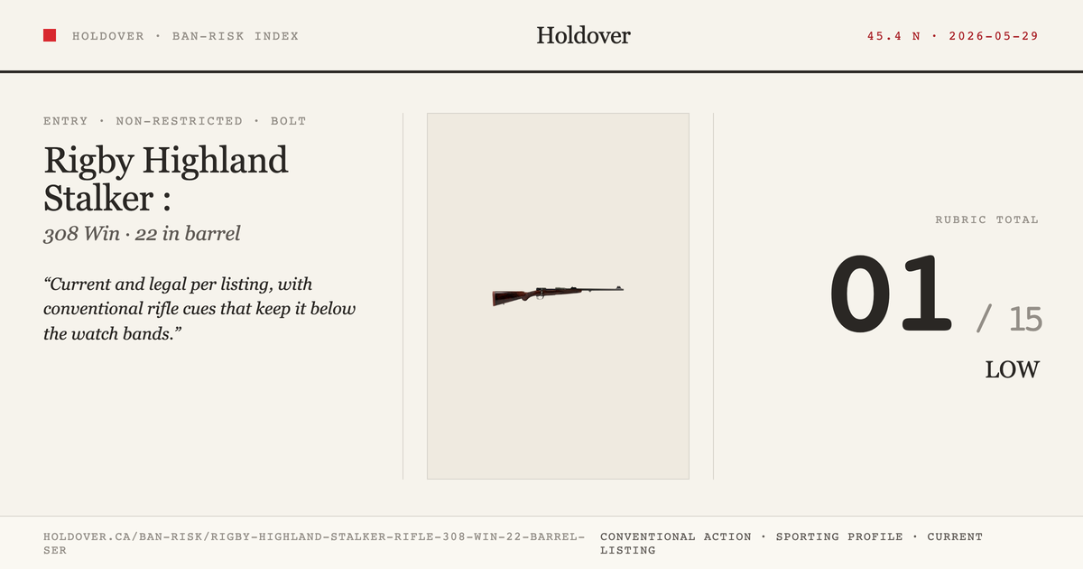 Rigby Highland Stalker Rifle: 308 WIN, 22" Barrel, Ser reference image for Holdover Ban-Risk verdict
