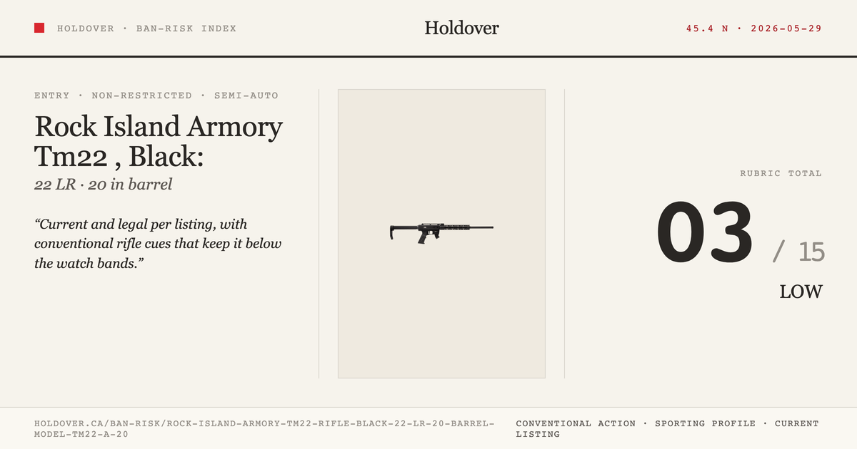 Rock Island Armory Tm22 Rifle, Black: 22 LR, 20" Barrel, Model Tm22-A-20 reference image for Holdover Ban-Risk verdict