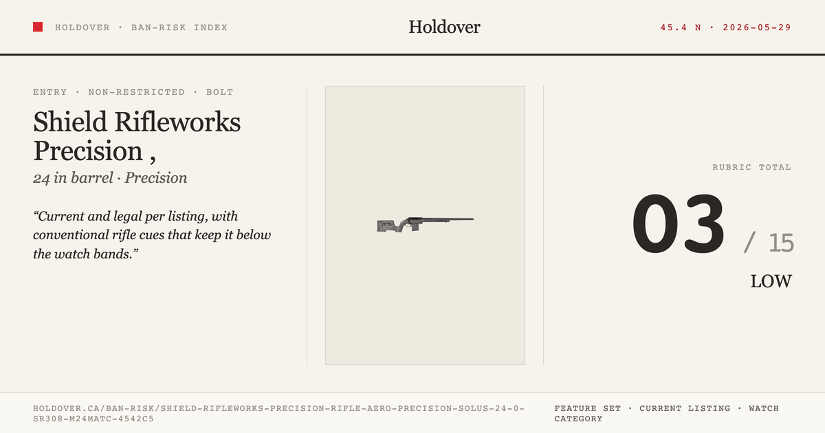 Shield Rifleworks Precision Rifle, Aero Precision Solus, 24.0" Sr308 M24match-Mod2 Barrel, MDT Xrs Chassis, Black...