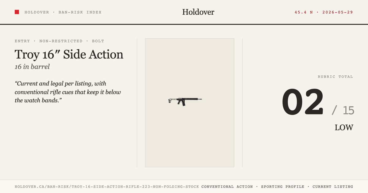 Troy 16″ Side Action Rifle .223 Non-Folding Stock reference image for Holdover Ban-Risk verdict