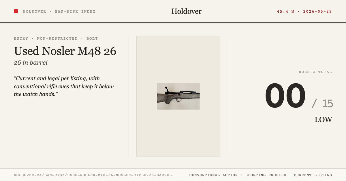Used Nosler M48 26 Nosler Rifle - 26" Barrel reference image for Holdover Ban-Risk verdict