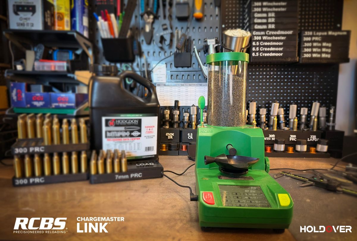 RCBS ChargeMaster Link electronic powder dispenser on Steve's reloading bench.
