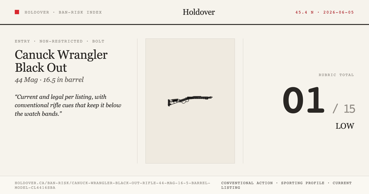 Canuck Wrangler Black Out Rifle: 44 MAG, 16.5" Barrel, Model Cl4416sba reference image for Holdover Ban-Risk verdict