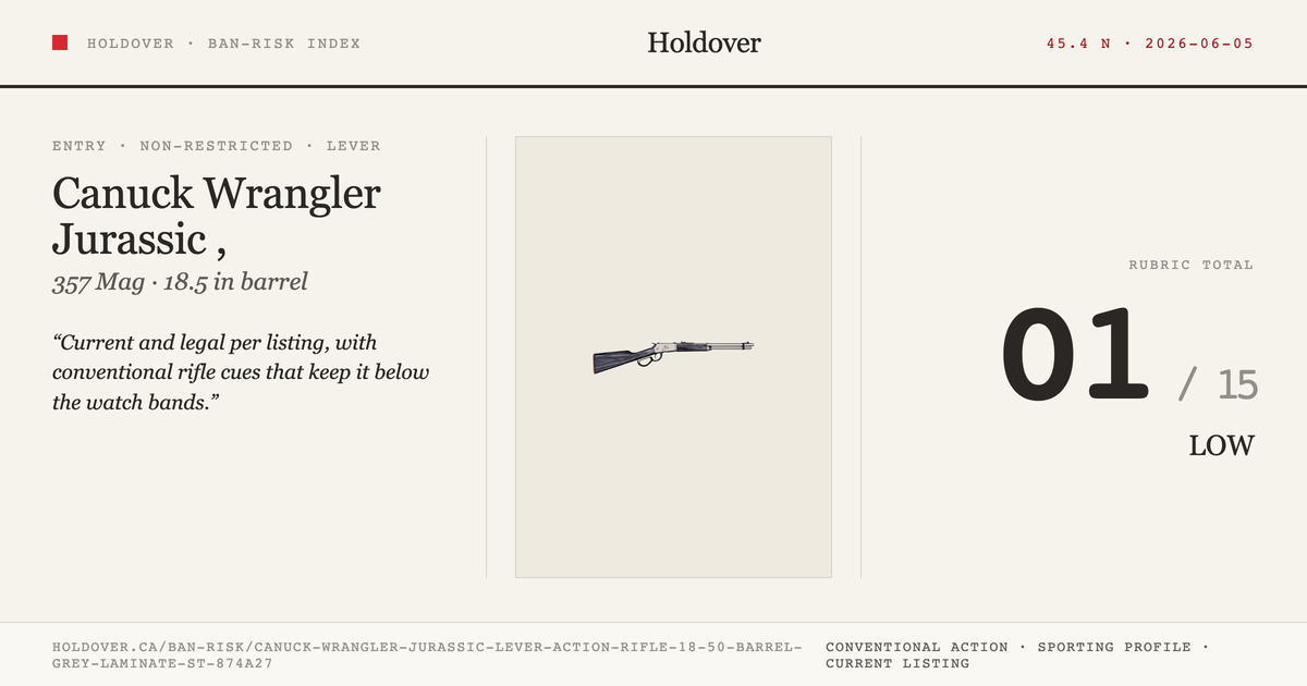 Canuck Wrangler Jurassic Lever Action Rifle, 18.50" Barrel, Grey Laminate Stock, Brushed Nickel, 357 Magnum reference...
