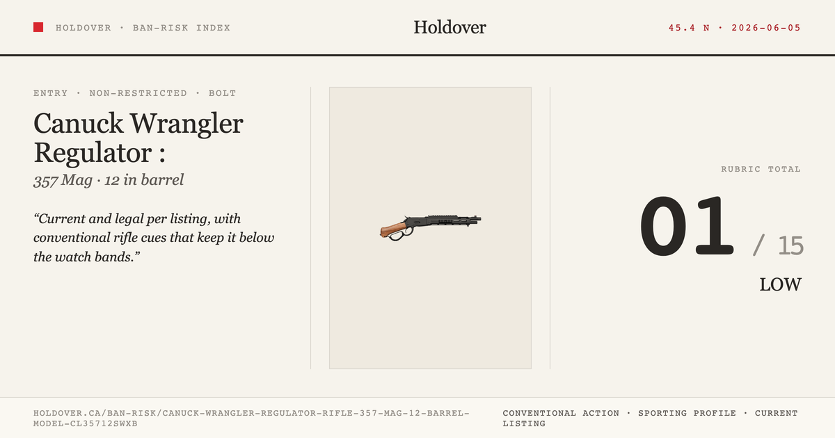 Canuck Wrangler Regulator Rifle: 357 MAG, 12" Barrel, Model Cl35712swxb reference image for Holdover Ban-Risk verdict