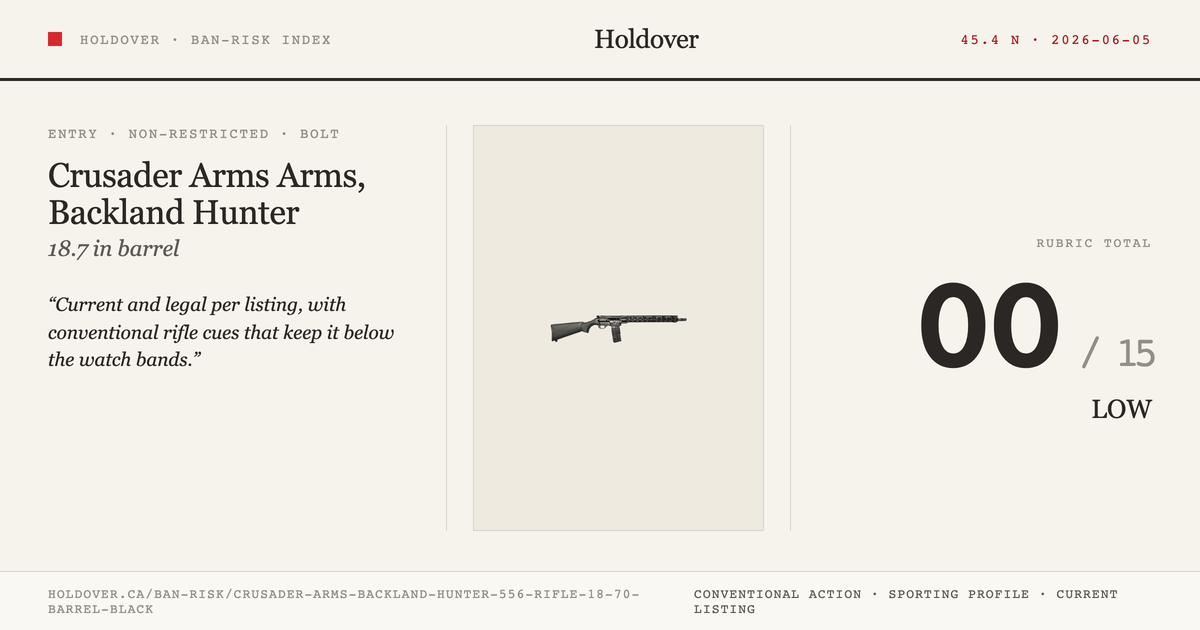 Crusader Arms, Backland Hunter 556 Rifle, 18.70" Barrel, Black reference image for Holdover Ban-Risk verdict