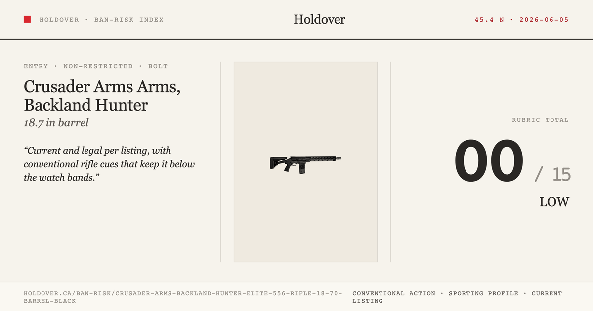 Crusader Arms, Backland Hunter Elite 556 Rifle, 18.70" Barrel, Black reference image for Holdover Ban-Risk verdict