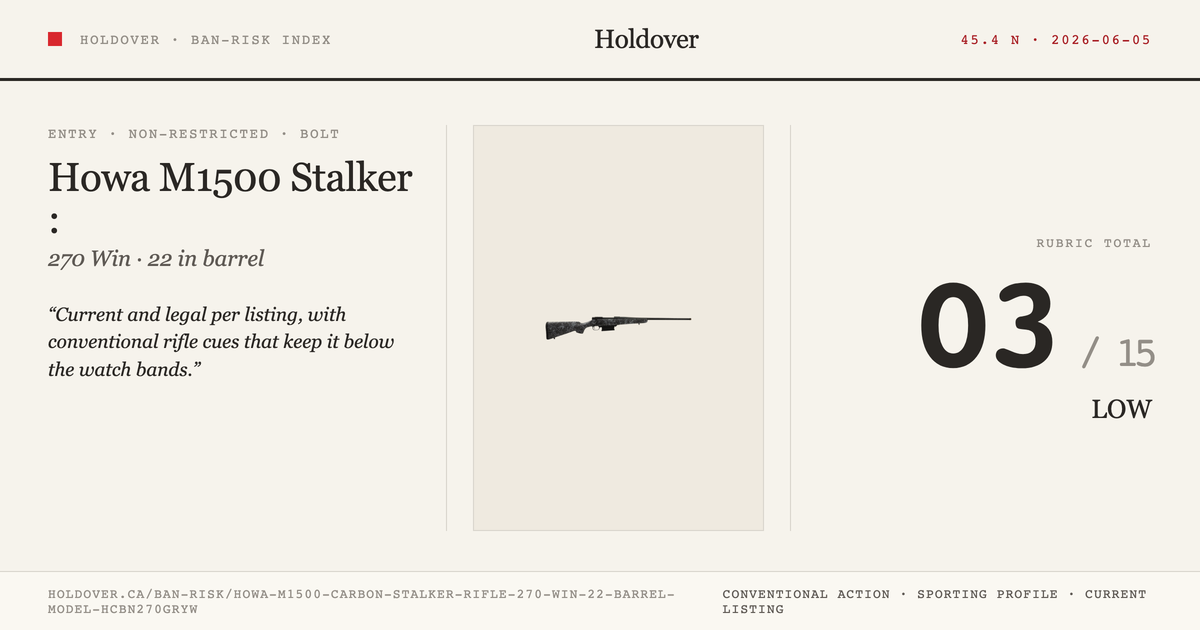 Howa M1500 Carbon Stalker Rifle: 270 WIN, 22" Barrel, Model Hcbn270gryw reference image for Holdover Ban-Risk verdict