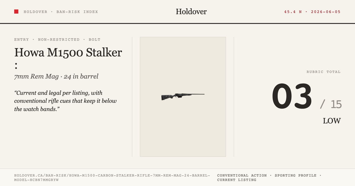 Howa M1500 Carbon Stalker Rifle: 7mm REM MAG, 24" Barrel, Model Hcbn7mmgryw reference image for Holdover Ban-Risk verdict