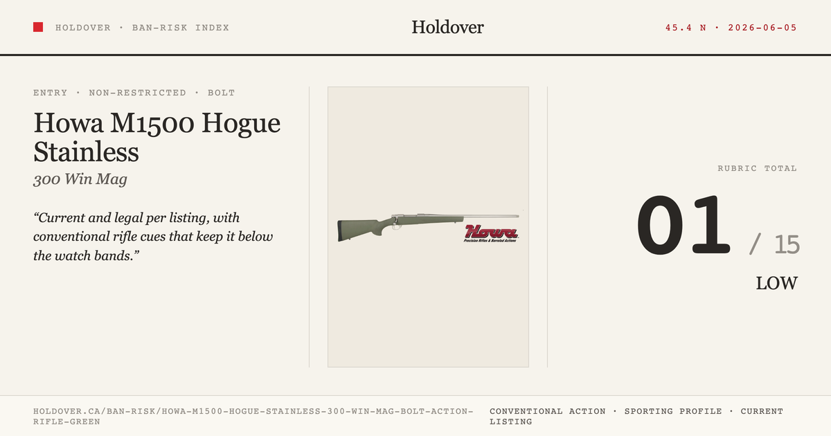 Howa M1500 Hogue Stainless 300 WIN MAG Bolt Action Rifle – Green reference image for Holdover Ban-Risk verdict