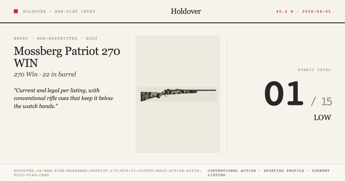 Mossberg Patriot 270 WIN 22″ Fluted Bolt Action Rifle Kuiu Vias Camo reference image for Holdover Ban-Risk verdict