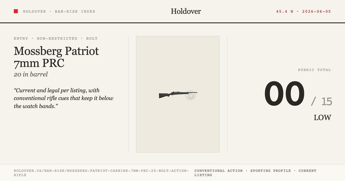 Mossberg Patriot Carbine 7mm PRC 20″ Bolt Action Rifle reference image for Holdover Ban-Risk verdict