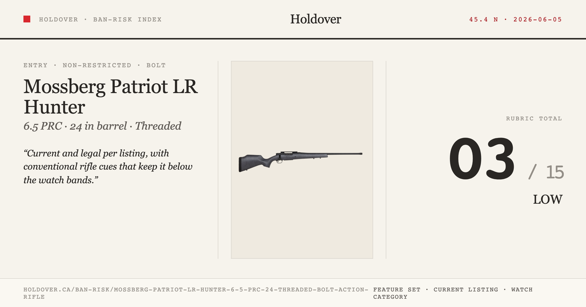 Mossberg Patriot LR Hunter 6.5 PRC 24″ Threaded Bolt Action Rifle reference image for Holdover Ban-Risk verdict