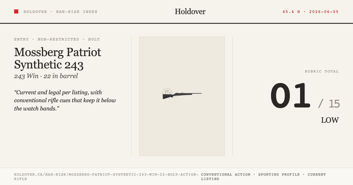 Mossberg Patriot Synthetic 243 WIN 22″ Bolt-Action Rifle reference image for Holdover Ban-Risk verdict