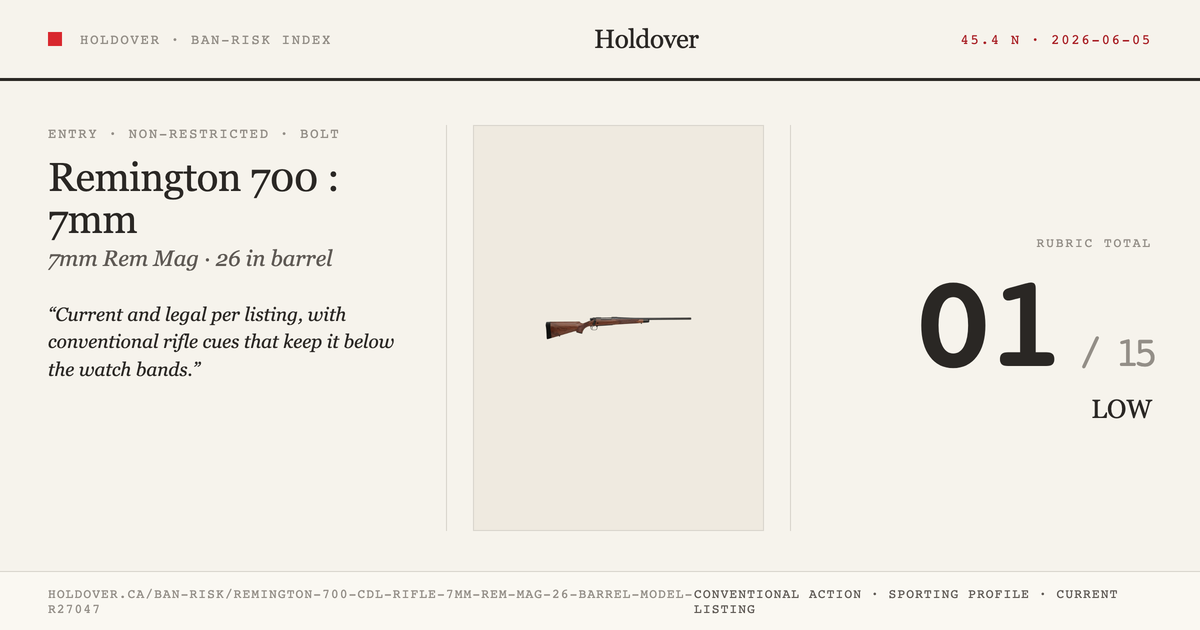 Remington 700 Cdl Rifle: 7mm REM MAG, 26" Barrel, Model R27047 reference image for Holdover Ban-Risk verdict
