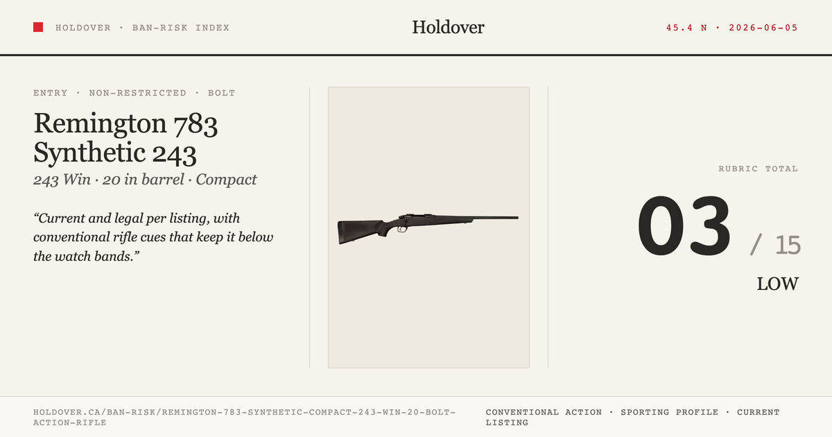 Remington 783 Synthetic Compact 243 WIN 20″ Bolt Action Rifle reference image for Holdover Ban-Risk verdict