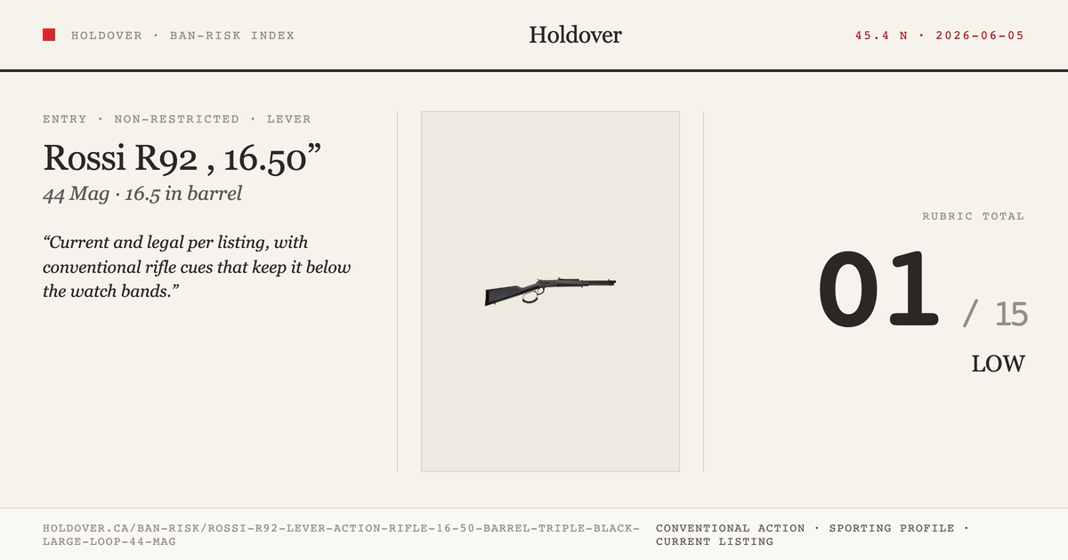 Rossi R92 Lever Action Rifle, 16.50” Barrel, Triple Black, Large Loop, 44 MAG reference image for Holdover Ban-Risk verdict