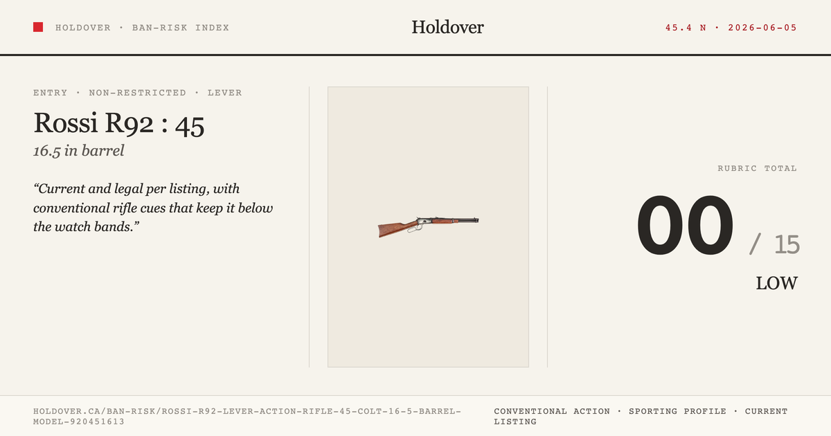 Rossi R92 Lever-Action Rifle: 45 Colt, 16.5" Barrel, Model 920451613 reference image for Holdover Ban-Risk verdict