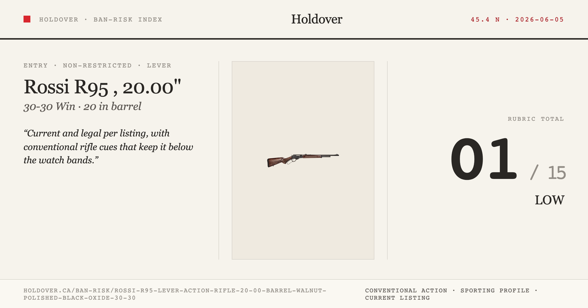 Rossi R95 Lever Action Rifle, 20.00" Barrel, Walnut, Polished Black Oxide, 30-30 reference image for Holdover Ban-Risk...