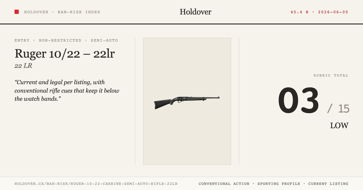 Ruger 10/22 Carbine Semi-Auto Rifle – 22lr reference image for Holdover Ban-Risk verdict