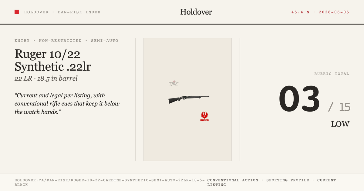 Ruger 10/22 Carbine Synthetic Semi-Auto .22lr 18.5″ Black reference image for Holdover Ban-Risk verdict