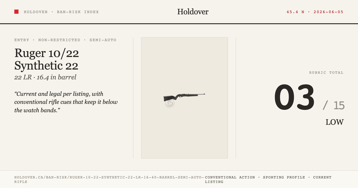 Ruger 10/22 Synthetic 22 LR 16.40″ Barrel Semi-Auto Rifle reference image for Holdover Ban-Risk verdict