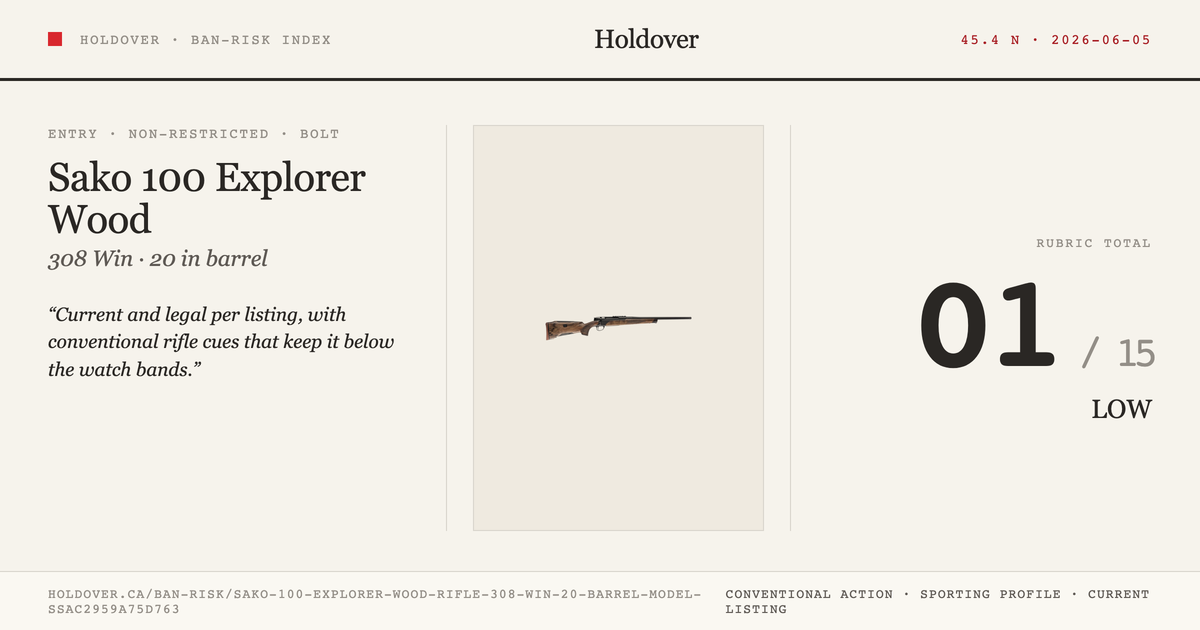 Sako 100 Explorer Wood Rifle: 308 WIN, 20" Barrel, Model Ssac2959a75d763 reference image for Holdover Ban-Risk verdict