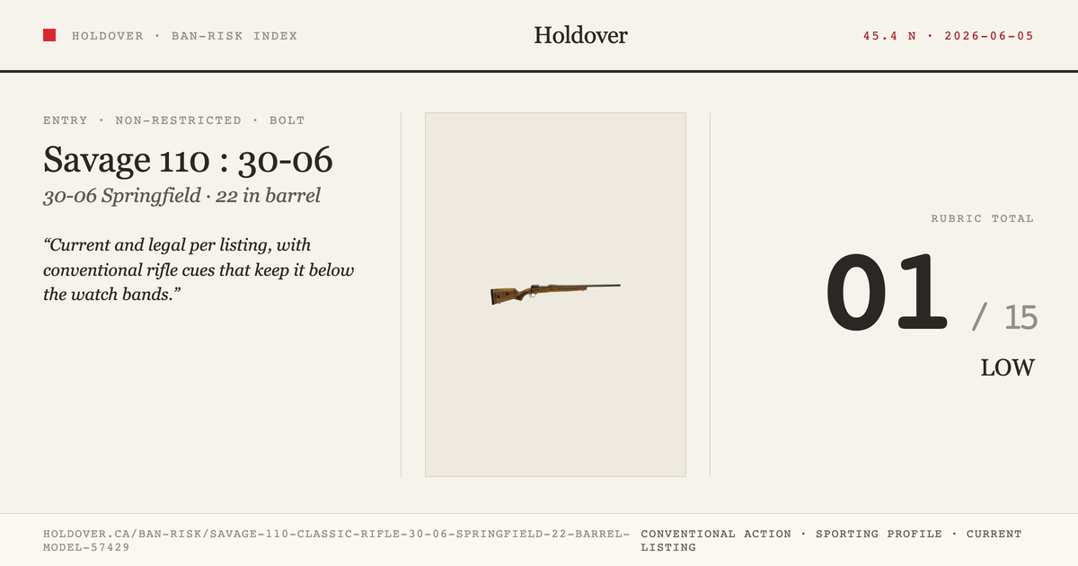 Savage 110 Classic Rifle: 30-06 Springfield, 22" Barrel, Model 57429 reference image for Holdover Ban-Risk verdict
