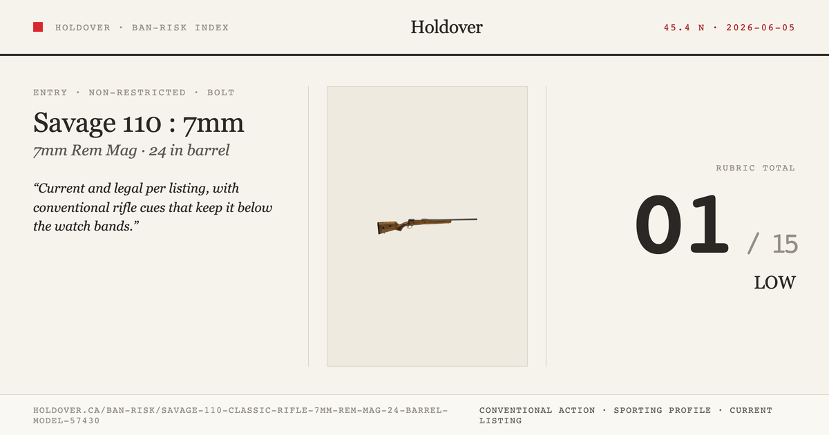 Savage 110 Classic Rifle: 7mm REM MAG, 24" Barrel, Model 57430 reference image for Holdover Ban-Risk verdict