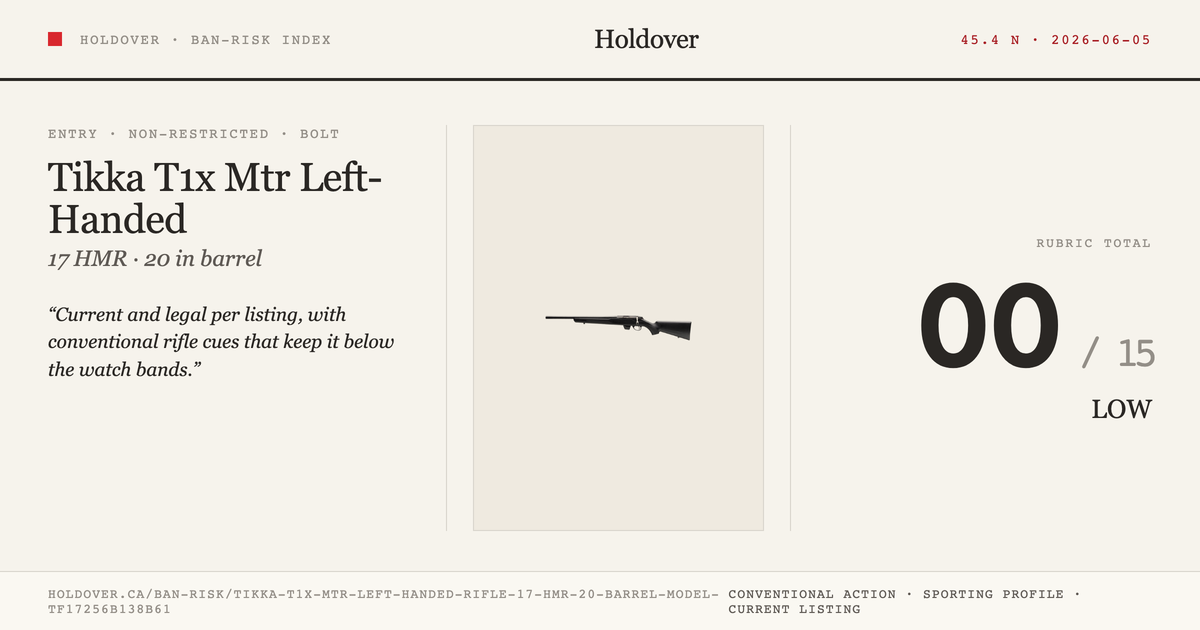 Tikka T1x Mtr Left-Handed Rifle: 17 HMR, 20" Barrel, Model Tf17256b138b61 reference image for Holdover Ban-Risk verdict