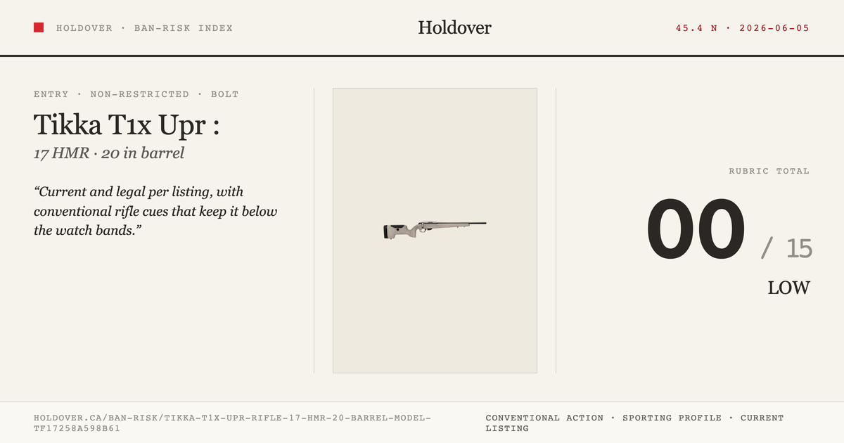Tikka T1x Upr Rifle: 17 HMR, 20" Barrel, Model Tf17258a598b61 reference image for Holdover Ban-Risk verdict