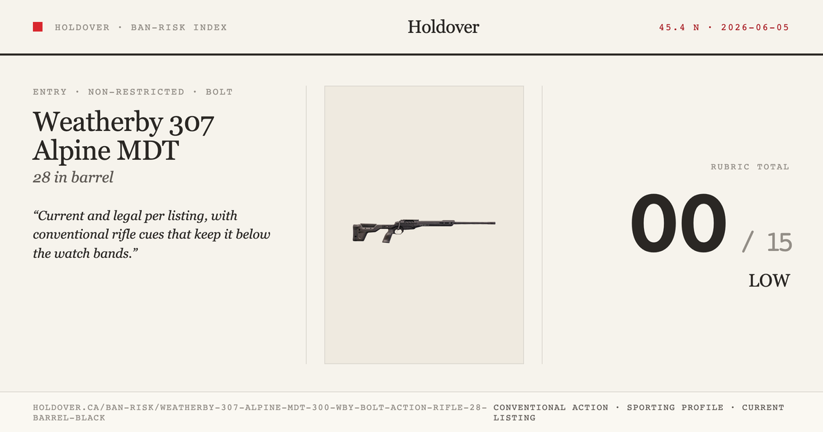 Weatherby 307 Alpine MDT 300 Wby Bolt Action Rifle, 28" Barrel, Black reference image for Holdover Ban-Risk verdict