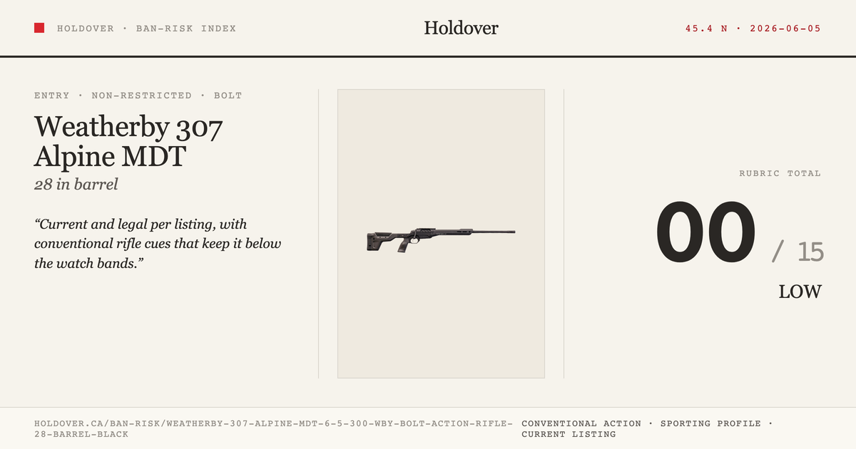 Weatherby 307 Alpine MDT 6.5-300 Wby Bolt Action Rifle, 28" Barrel, Black reference image for Holdover Ban-Risk verdict