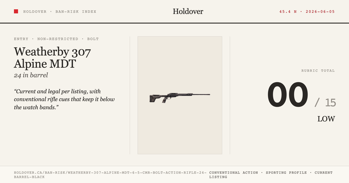 Weatherby 307 Alpine MDT 6.5 Cmr Bolt Action Rifle, 24" Barrel, Black reference image for Holdover Ban-Risk verdict