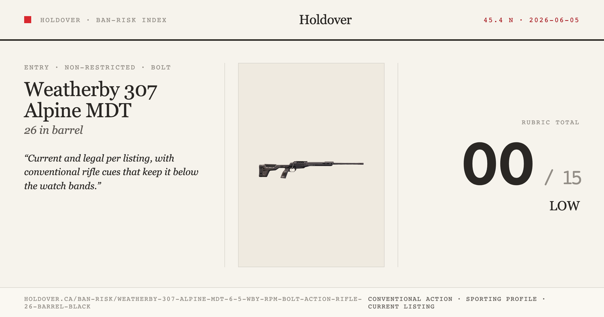 Weatherby 307 Alpine MDT 6.5 Wby Rpm Bolt Action Rifle, 26" Barrel, Black reference image for Holdover Ban-Risk verdict