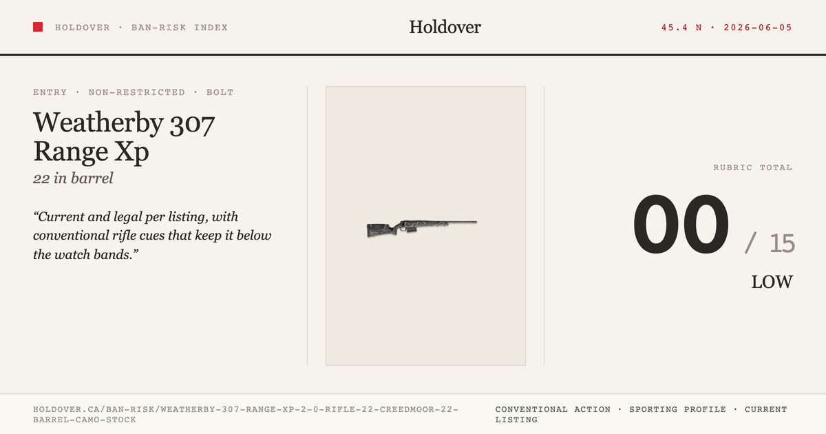 Weatherby 307 Range Xp 2.0 Rifle, 22 Creedmoor, 22" Barrel, Camo Stock reference image for Holdover Ban-Risk verdict