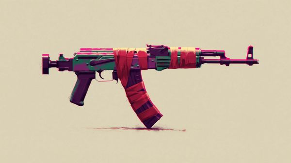 Purple rifle against Canadian firearms policy data backdrop