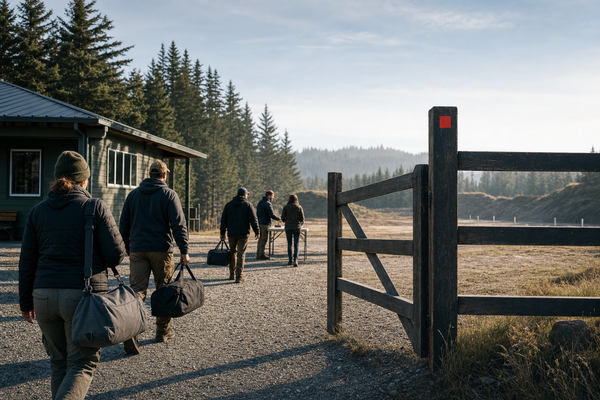 A Canadian range gate on an open morning for new licensed shooters.