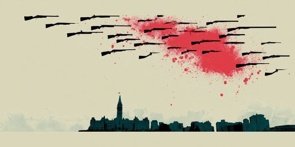 Editorial illustration for Holdover article about a 100-gun contest and Ottawa's treatment of lawful firearms owners.