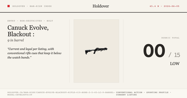 Canuck Evolve, Blackout Rifle: 410 Bore-2.5" / 45 Lc, 9" Barrel, Model Cevblout4109 reference image for Holdover Ban...