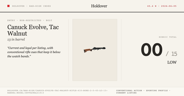 Canuck Evolve, Tac Walnut Rifle: 410 Bore-2.5" / 45 Lc, 13" Barrel, Model Cevtacwal41013 reference image for Holdover Ban...