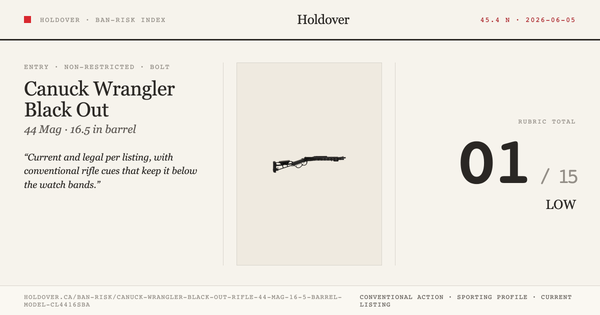 Canuck Wrangler Black Out Rifle: 44 MAG, 16.5" Barrel, Model Cl4416sba reference image for Holdover Ban-Risk verdict