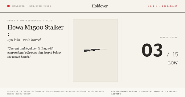 Howa M1500 Carbon Stalker Rifle: 270 WIN, 22" Barrel, Model Hcbn270gryw reference image for Holdover Ban-Risk verdict