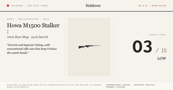 Howa M1500 Carbon Stalker Rifle: 7mm REM MAG, 24" Barrel, Model Hcbn7mmgryw reference image for Holdover Ban-Risk verdict