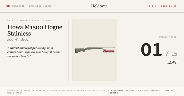 Howa M1500 Hogue Stainless 300 WIN MAG Bolt Action Rifle – Green reference image for Holdover Ban-Risk verdict