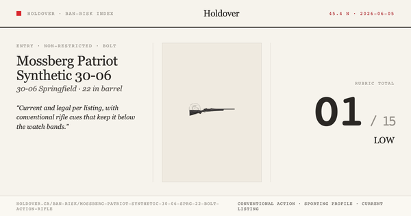 Mossberg Patriot Synthetic 30-06 Sprg 22″ Bolt-Action Rifle reference image for Holdover Ban-Risk verdict