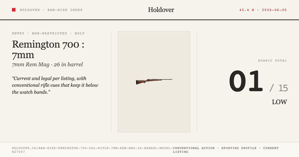 Remington 700 Cdl Rifle: 7mm REM MAG, 26" Barrel, Model R27047 reference image for Holdover Ban-Risk verdict