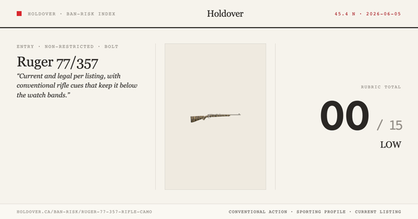 Ruger 77/357 Rifle Camo reference image for Holdover Ban-Risk verdict